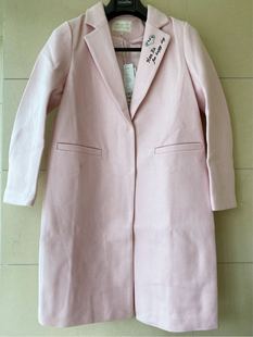 韩系列 冰粉色西装翻领式呢大衣外套字母刺绣呢子大衣品牌折扣