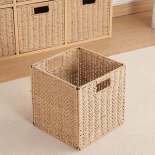 创意草藤编织收纳筐可折叠简约脏衣服收纳篮，正方形玩具零食储物篮