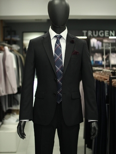 韩国TRUGEN品牌春夏 商务休闲修身 羊毛薄款黑色男士西服套装