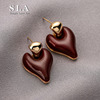 sla私家欧美滴釉工艺桃心酒，红色高级感法式耳环，24k金银针(金银针)潮