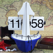 时尚创意钟表自动帆船翻页钟海盗(钟，海盗)轮船，座钟表客厅台钟欧式挂钟