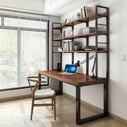 北欧实木书桌书架组合一体办公桌书柜LOFT电脑桌台式桌家用写字桌