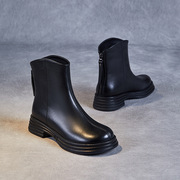黑色加绒靴子女短靴，2023秋冬粗跟女鞋v口，马丁靴厚底时尚靴子