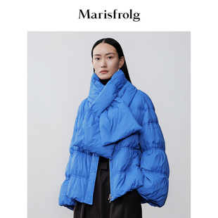 商场同款玛丝菲尔冬季蓝色轻薄款零压鹅绒羽绒服
