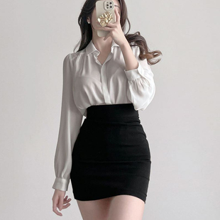 白色ol职业雪纺衬衫女2023韩版修身显瘦百搭长袖，打底衫薄款上衣春