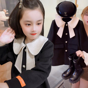 韩国女童呢子大衣秋冬韩版洋气，中长款夹棉加厚小香风，儿童毛呢外套