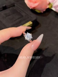 仿真钻石戒指经典六爪婚戒 S925银镀金高碳钻求婚1克拉2克拉3克拉
