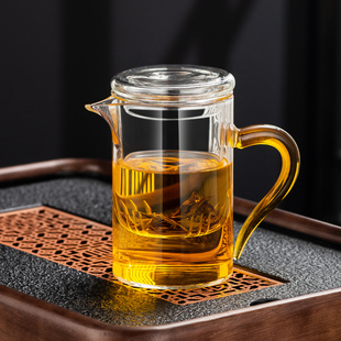 茶水分离杯泡茶杯耐热办公杯中式个人专用玻璃杯三件套过滤花茶杯