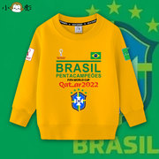 巴西法国德国葡萄牙卡塔尔世界杯，足球迷服圆领，卫衣男女儿童装长袖