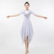 高档男女演出服成人白色连衣裙青f春现代舞蹈服芭蕾舞表演裙飘