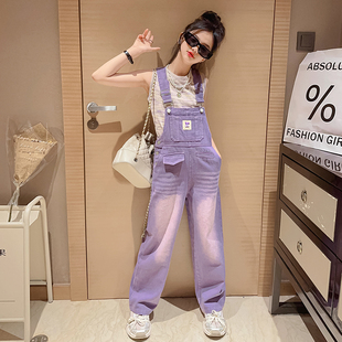 女童夏季裤子2024韩版洋气时髦宽松连体裤，今年流行牛仔背带裤