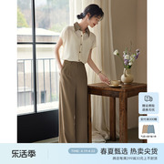 XWI/欣未撞色拼接设计衬衫套装女夏通勤简约短袖衬衣半身裙两件套