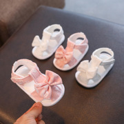 婴儿鞋蕾丝蝴蝶结夏季凉鞋0-3月6新生儿步前鞋软底布鞋手工