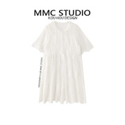 mmc夏季宽松蕾丝刺绣，圆领连衣裙白色宽松短款仙，女裙甜美风直筒裙