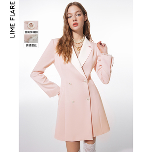 莱茵福莱尔粉色蕾丝，拼接西装连衣裙职业气质裙子，洋气2024春季