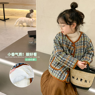 女童韩版洋气加厚外套2023冬装宝宝加绒时尚儿童保暖小香棉衣