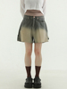 韩国 sandy stripe loop pocket shorts做旧竖条纹牛仔短裤女