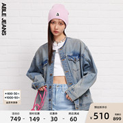 ABLE JEANS 女士时尚复古无领宽松牛仔夹克外套