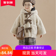 儿童新中式冬装女童毛衣，2023加绒连帽外套宝宝，蝴蝶结毛绒上衣