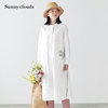 桑妮库拉/Sunny clouds 女式纯棉立领花束刺绣装饰长款衬衫（白）