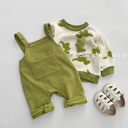 婴儿衣服春秋季背带裤哈衣+卡通套头休闲卫衣，两件套宝宝衣服套装