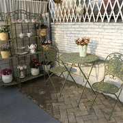 欧式铁艺爱心叶子折叠桌椅，户外花园阳台，一桌两椅四层花架角架