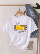 Love Heart T-shirt 夏季女性爱心潮流甜美短袖女士白色T恤百搭