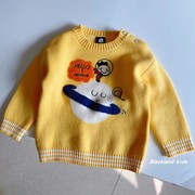 靓黄棉线毛衣23秋冬款 童装男童女宝儿童黄色套头保暖针织衫