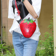 纯手工牛皮斜挎包女包，撞色真皮单肩包夏季个性可爱水果草莓包休闲(包休闲)