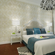 欧式墙纸无纺布大马士革 3D立体精压温馨客厅卧室满铺背景墙壁纸