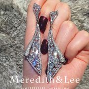 meredith&lee高级感法式优雅扇形镶钻奢华气质，礼服长款锆石耳环