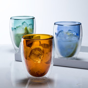 双层耐热玻璃水杯彩色，咖啡杯隔热杯泡茶玻璃杯，微波炉牛奶杯果汁杯
