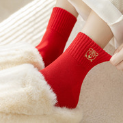 鸿运好运~新年本命年大红色袜子女生中筒袜女秋冬保暖薄棉袜