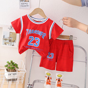 夏装婴儿纯棉拼接短袖2儿童篮球服套装1岁男女宝宝短袖短裤运动装