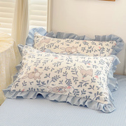 韩版公主风枕套一对装加厚磨毛花边家用碎花可爱卡通枕头套菲菲兔