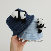 卡通小熊猫~韩国宝宝水桶帽牛仔潮酷凹造型1岁春秋男女童帽子