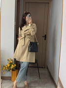 韩版2024春季女装卡其色插肩袖减龄时尚通勤翻领风衣外套