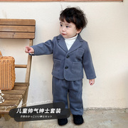 男童宝宝春秋英伦韩版小童套装休闲西服两件套洋气西装外套礼服潮