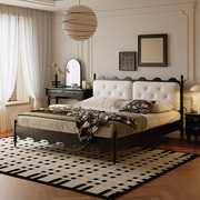 法式复古实木床美式卧室双人床，中古家具黑色床软包1.8米主卧大床