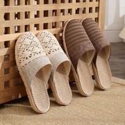 包头镂空亚麻拖鞋家用凉拖鞋夏季男女士居家室内防滑轻便地板拖鞋
