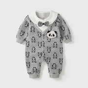 婴儿衣服2023春秋装新生儿，熊猫针织爬服婴儿连体衣欧美男宝宝哈衣