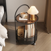 家用客厅网红小圆桌简易可移动带轮推车小型茶几沙发边几床头桌