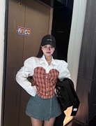 MIDO家 韩国chic春小众设计款翻领撞色拼接假两件泡泡袖衬衫上衣