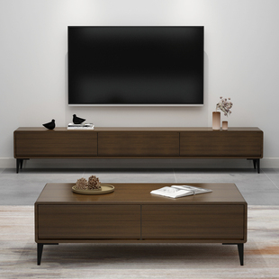宜家极简全实木电视柜，客厅家用胡桃色，小户型茶几组合简约现代电视