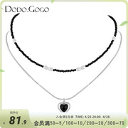 dodogogo黑色水晶爱心项链，女款高级感小众设计叠戴颈链甜酷毛衣链