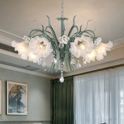 北欧水晶吊灯铁艺绿色花朵美式田园灯饰创意简约卧室餐厅客厅灯具