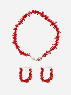 收藏级！波西米亚欧美风小众复古红色玛瑙石山瑚手工串珠耳环项链