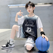 儿童篮球服男童速干衣假两件短袖套装23号詹姆斯球衣比赛训练服