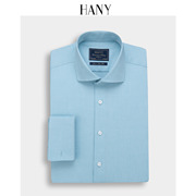 hany汉尼温莎领蓝洋兰衬衣，长袖修身纯棉商务，休闲dp免烫法式衬衫男
