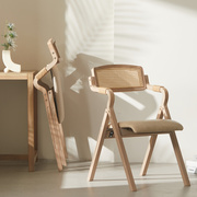 现代简约复古民宿折叠餐椅子，家用木靠背布艺，咖啡餐厅书房休闲简易